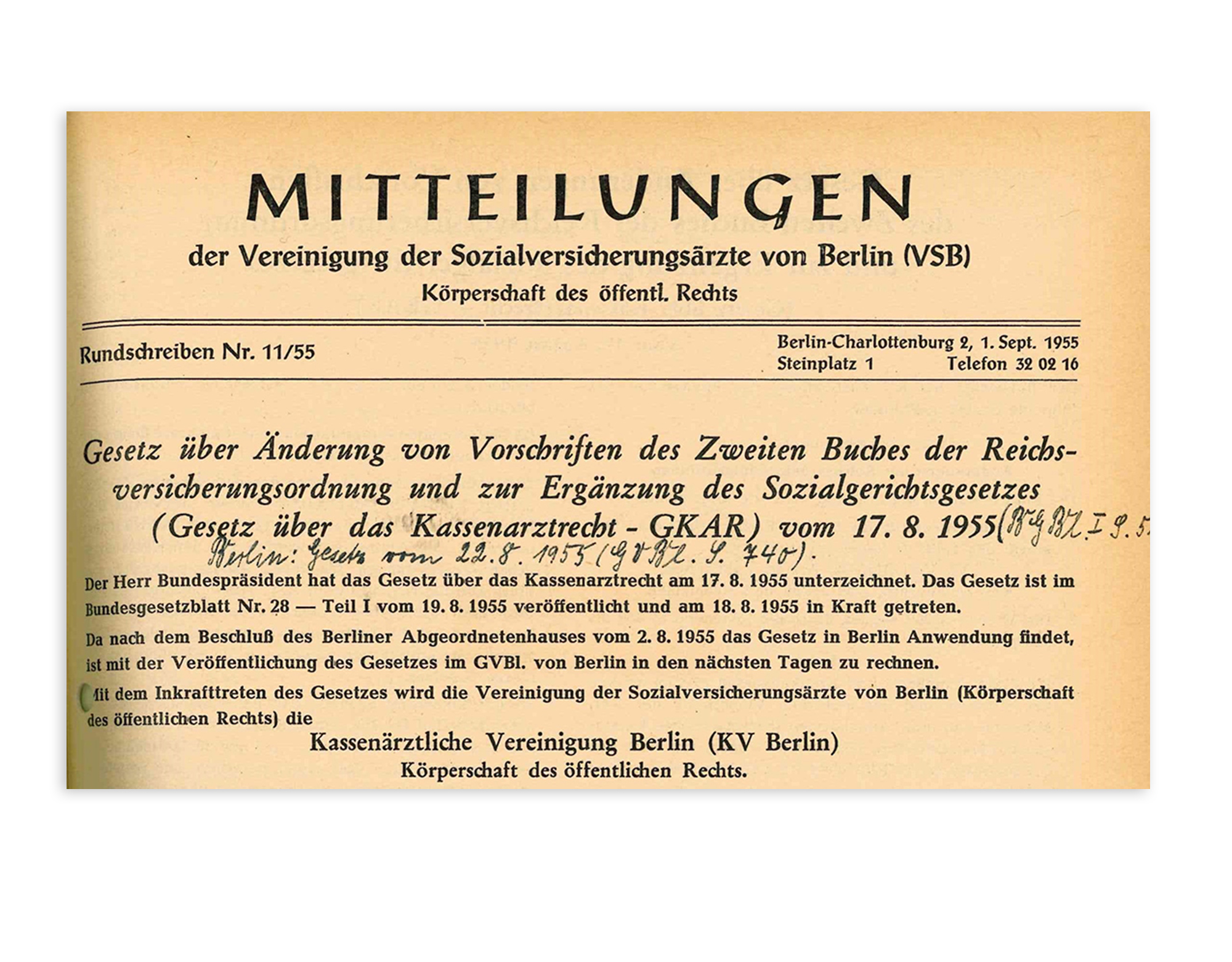 Mitteilungsblatt: Gesetz über das Kassenarztrecht (GKAR) © KV Berlin Archiv